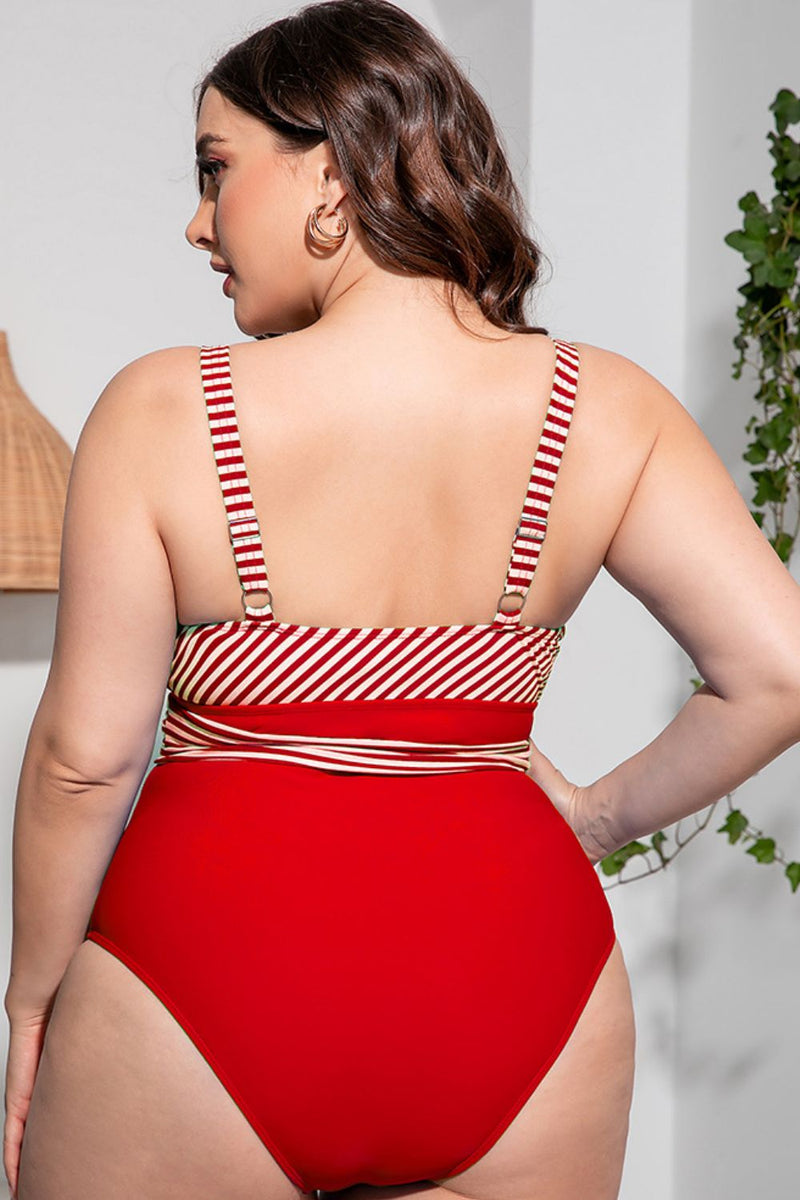 Plus Size Striped Tie-Waist One-Piece Swimsuit - AnnieMae21