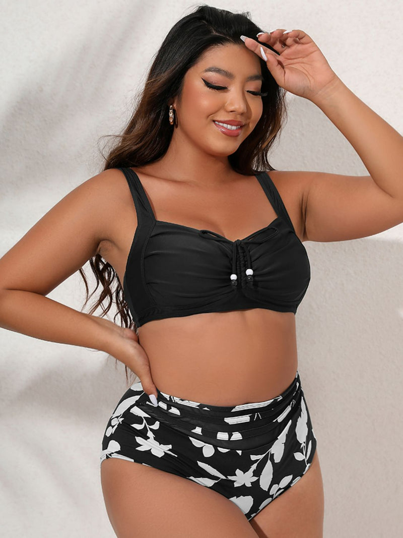 Plus Size Printed Gathered Detail Bikini Set - AnnieMae21