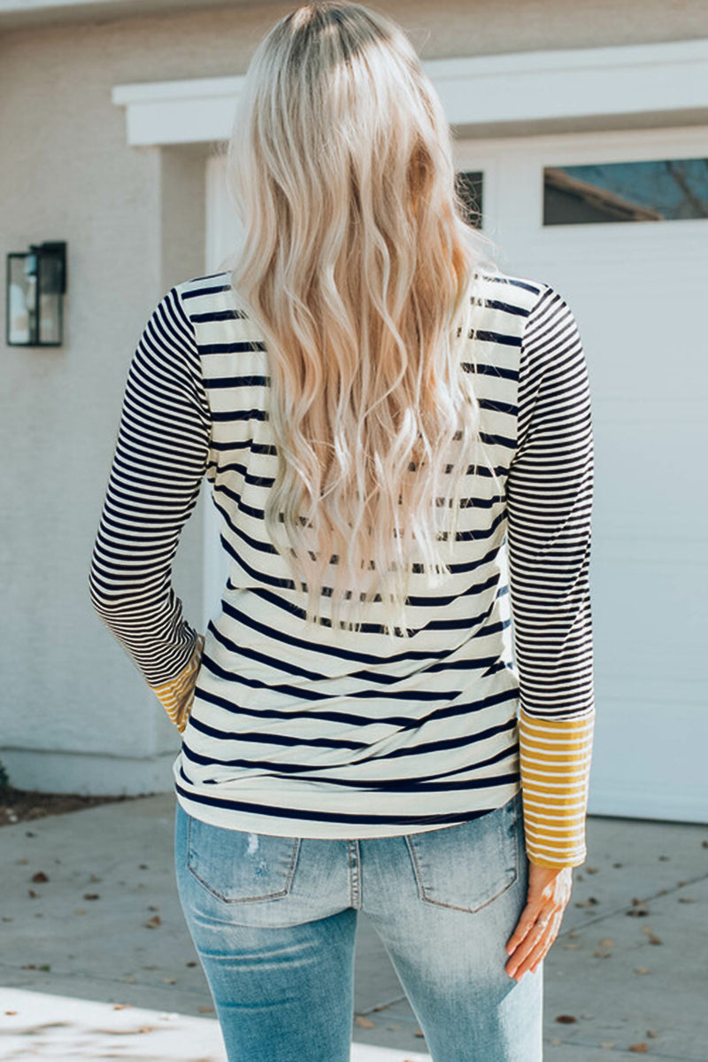 Striped Buttoned Long Sleeve Top - AnnieMae21