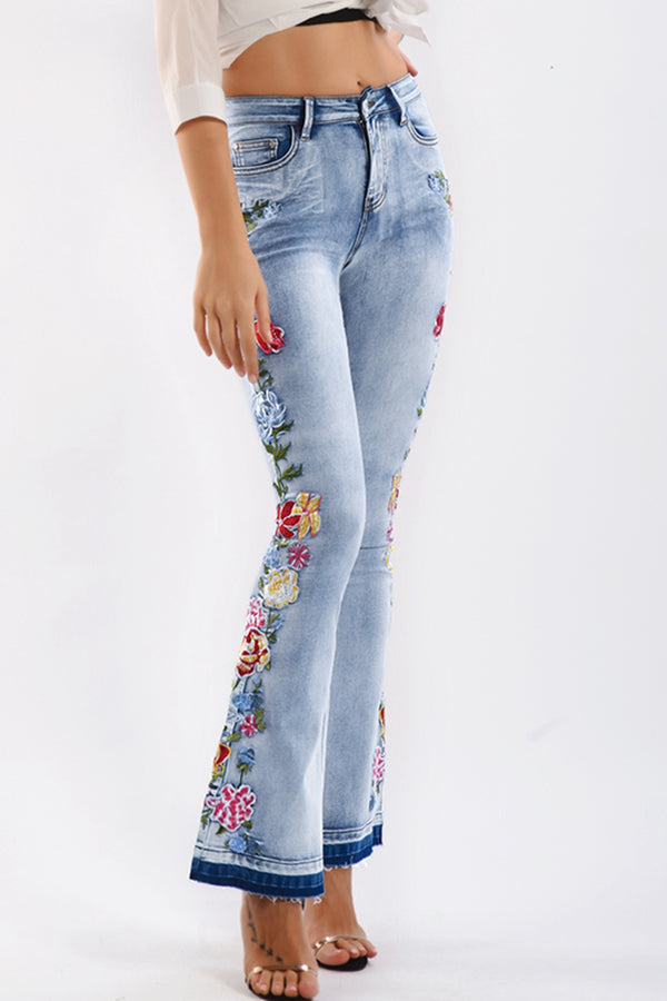 Full Size Flower Embroidery Wide Leg Jeans - AnnieMae21