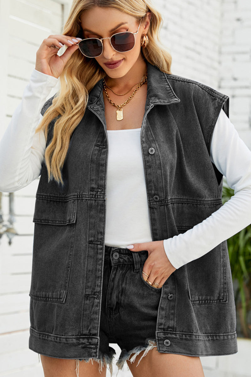 Sleeveless button-down denim jacket - AnnieMae21