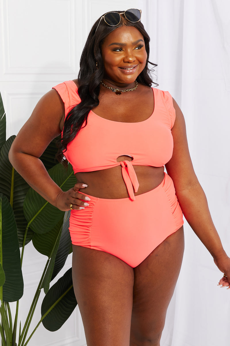 Marina West Swim Sanibel Crop Swim Top and Ruched Bottoms Set in Coral - AnnieMae21