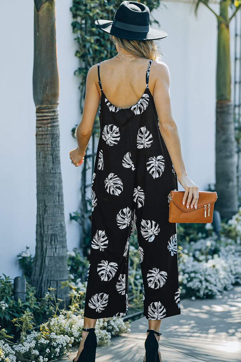 Botanical Print Spaghetti Strap Cropped Jumpsuit - AnnieMae21