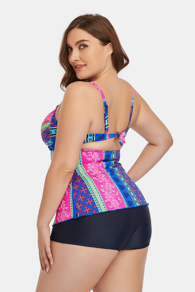 Plus Size Printed Crisscross Cutout Two-Piece Swim Set - AnnieMae21