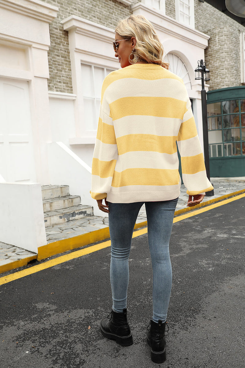 Striped Balloon Sleeve Knit Pullover - AnnieMae21