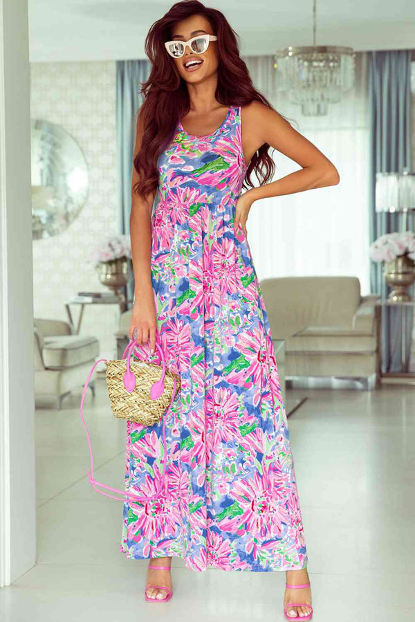 Floral Round Neck Sleeveless Dress - AnnieMae21