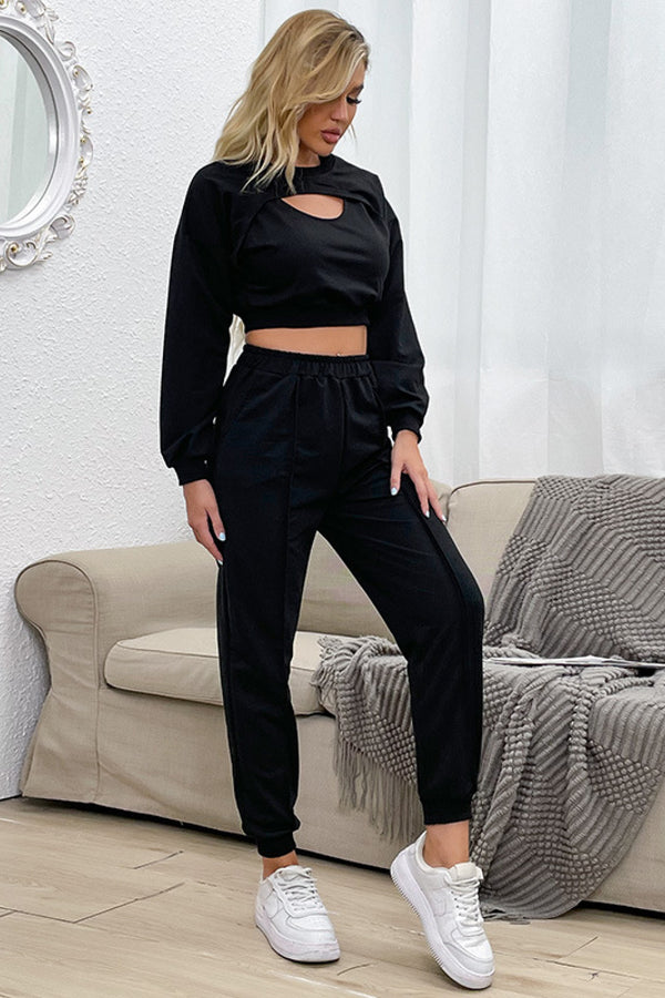 Cut Out Crop Top and Joggers Set - AnnieMae21