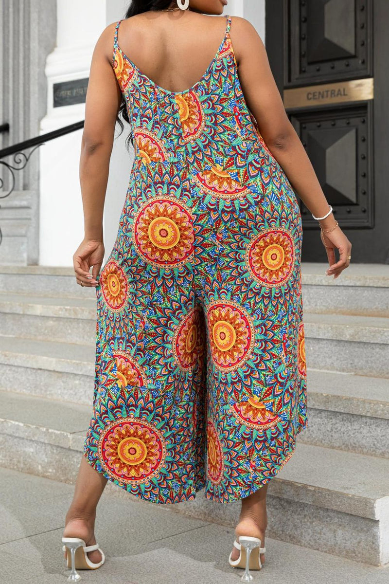 Plus Size Printed Spaghetti Strap Wide Leg Jumpsuit - AnnieMae21