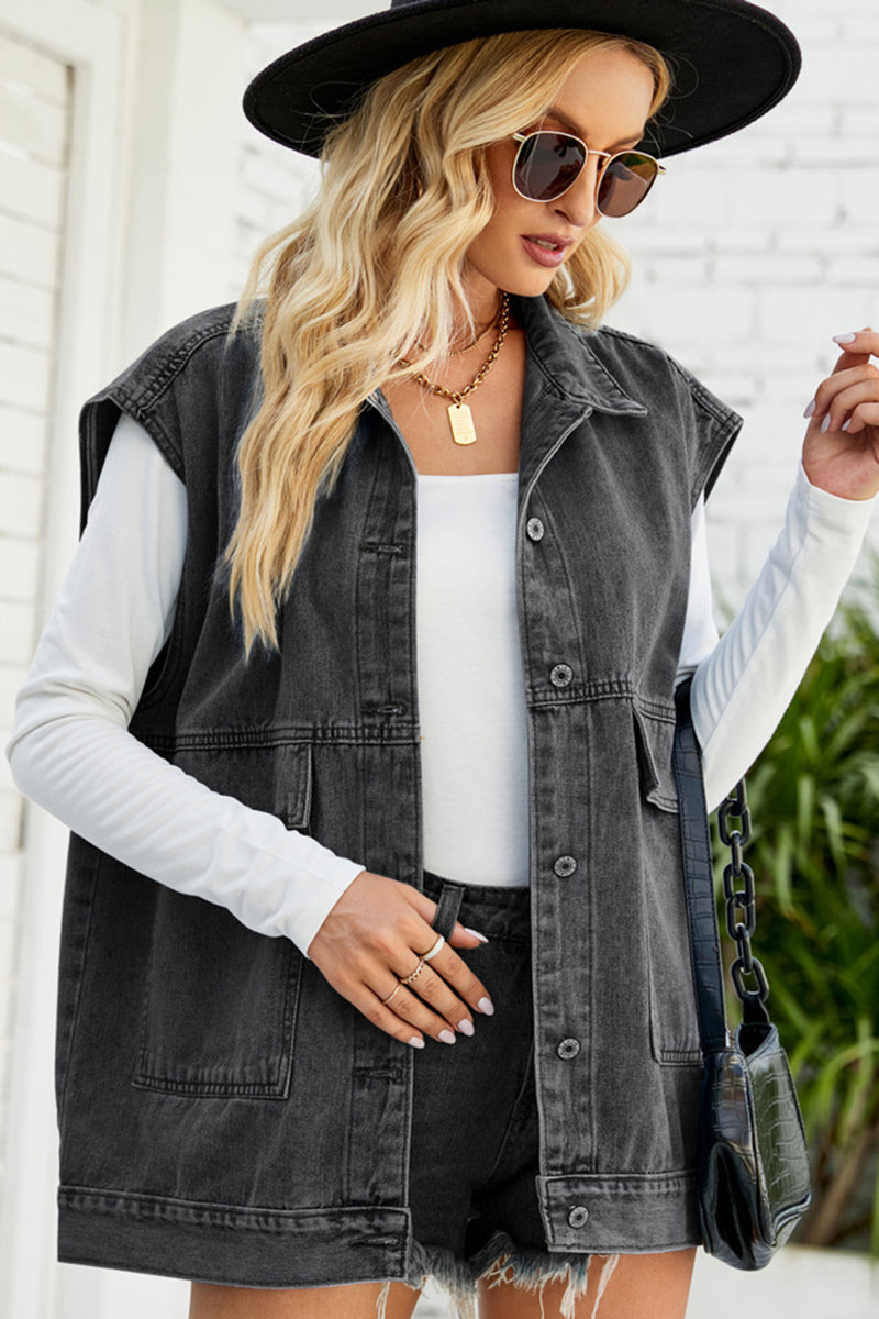 Sleeveless button-down denim jacket - AnnieMae21