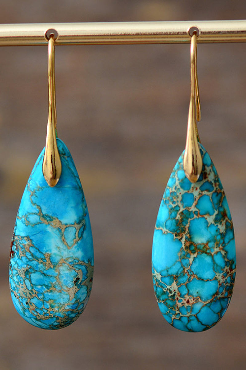 Handmade Teardrop Shape Natural Stone Dangle Earrings - AnnieMae21