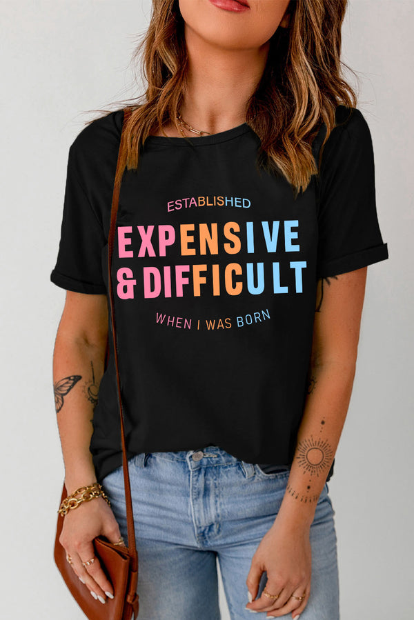 Slogan Graphic Cuffed Sleeve Tee - AnnieMae21