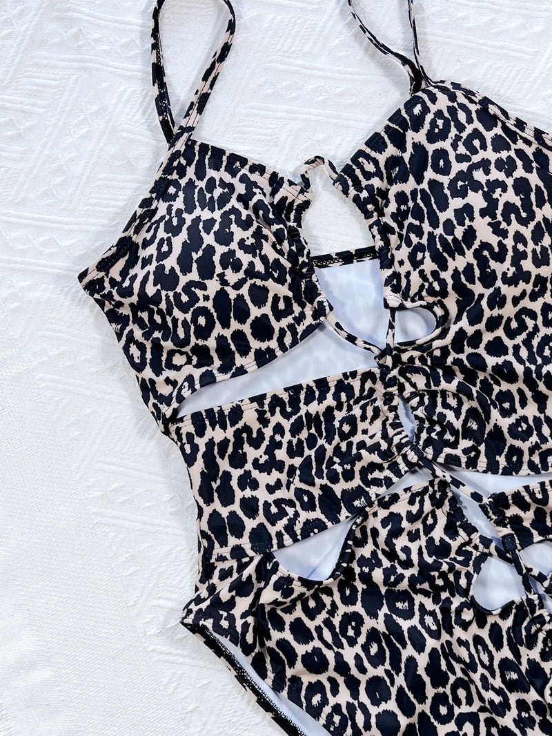 Leopard Cutout Tied One-Piece Swimsuit - AnnieMae21