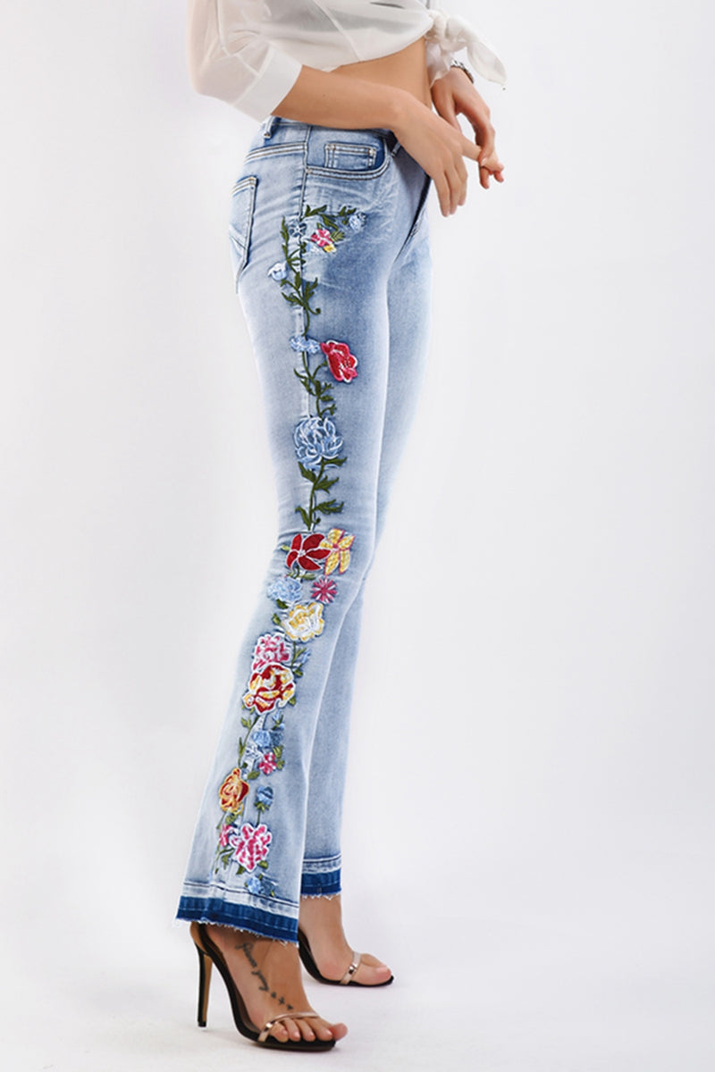 Full Size Flower Embroidery Wide Leg Jeans - AnnieMae21