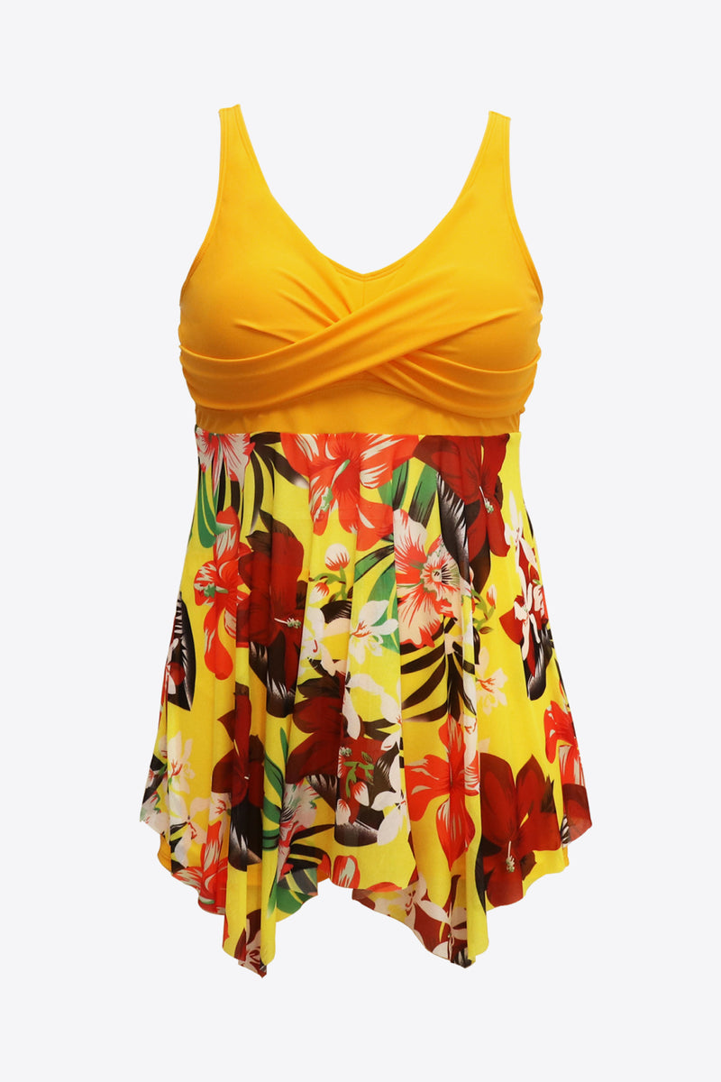 Plus Size Floral Two-Tone Asymmetrical Hem Two-Piece Swimsuit - AnnieMae21