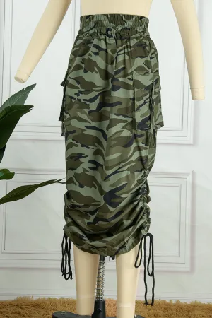 Camouflage Fashion Casual Print Draw String Regular High Waist Skirts - AnnieMae21