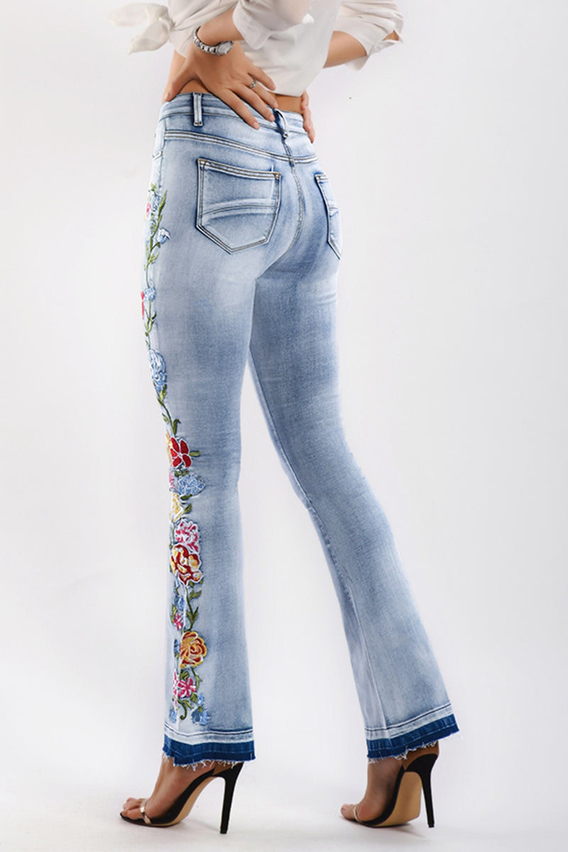 Full Size Flower Embroidery Wide Leg Jeans - AnnieMae21