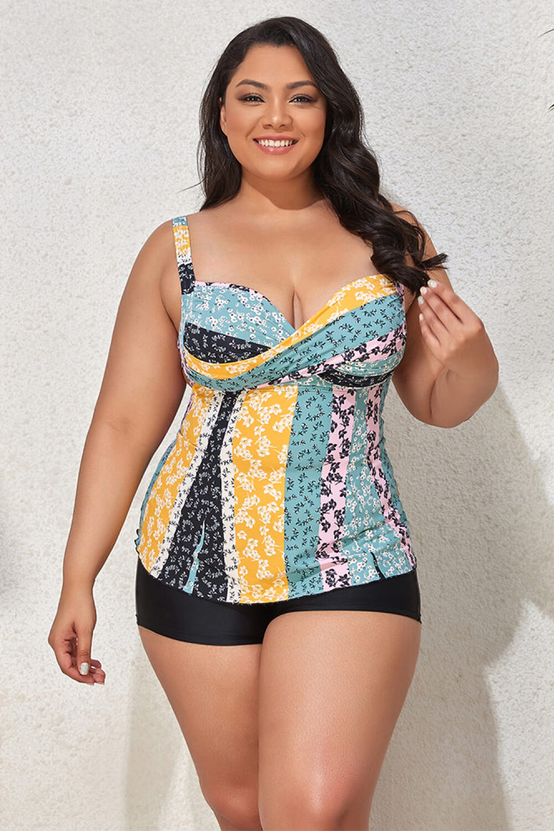 Plus Size Printed Crisscross Cutout Two-Piece Swim Set - AnnieMae21