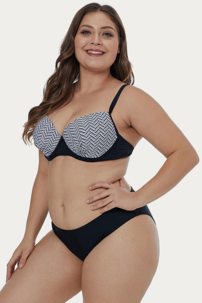 Waves Print Plus Size Bikini Set - AnnieMae21