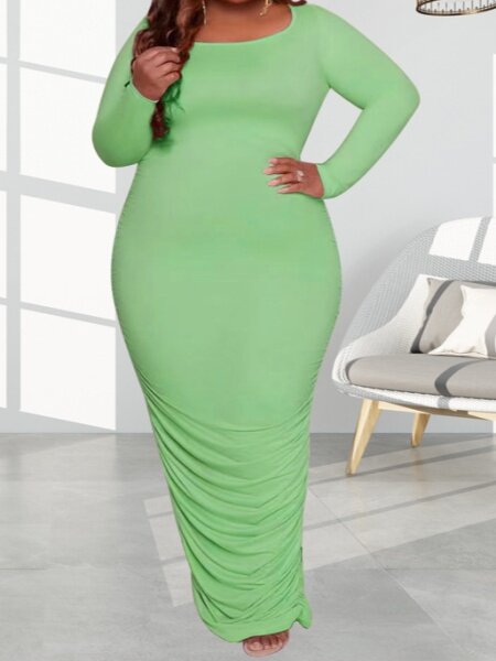 Solid Color Round Neck Sexy Dress - AnnieMae21