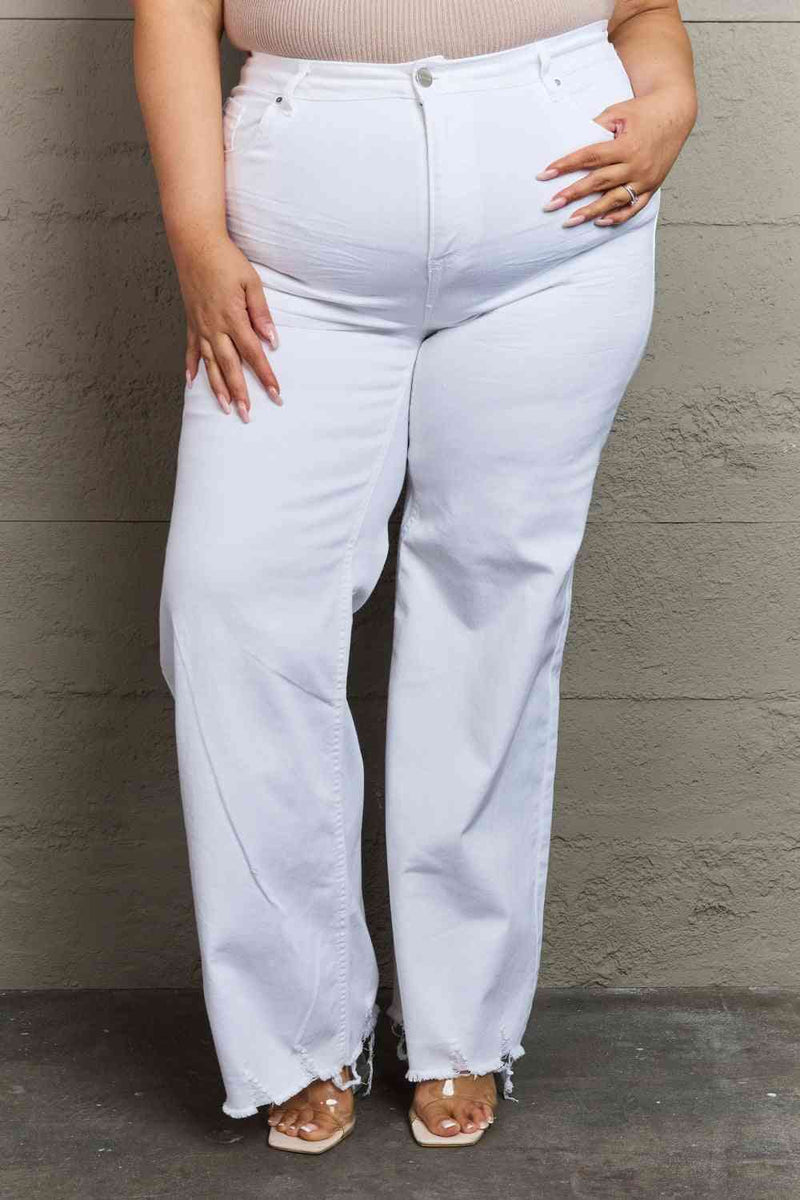 RISEN Raelene Full Size High Waist Wide Leg Jeans in White - AnnieMae21