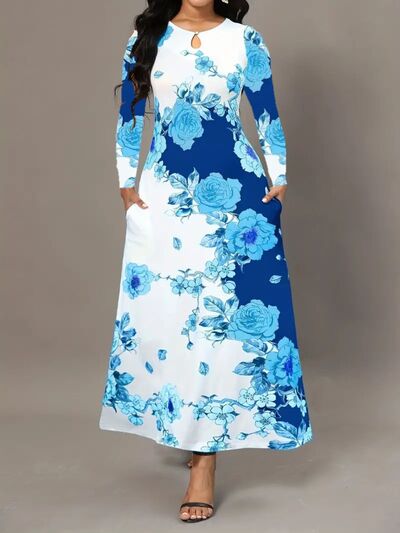 Pocketed Printed Long Sleeve Dress