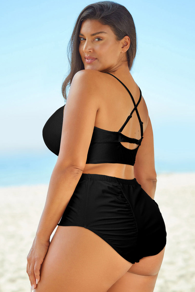 Halter Neck Crisscross Ruched Two-Piece Swimsuit - AnnieMae21