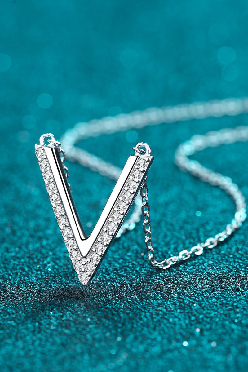 Sterling Silver V Letter Pendant Necklace - AnnieMae21