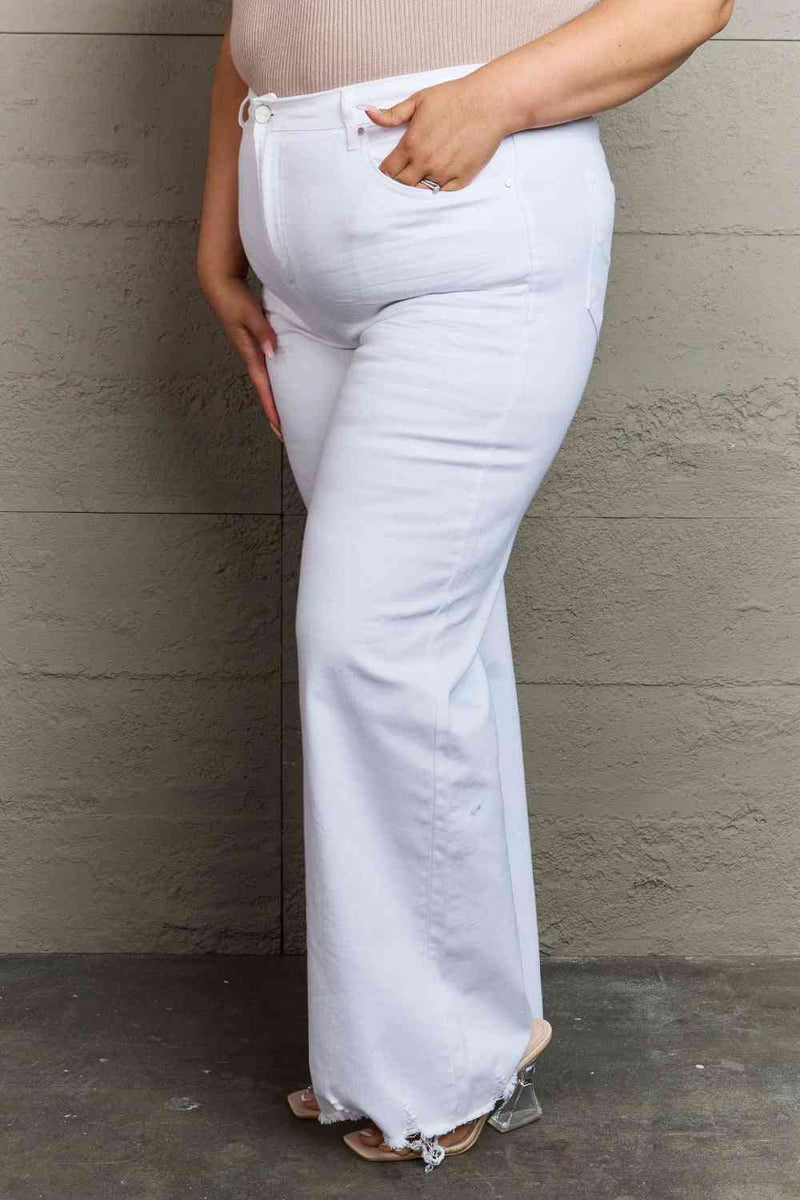 RISEN Raelene Full Size High Waist Wide Leg Jeans in White - AnnieMae21