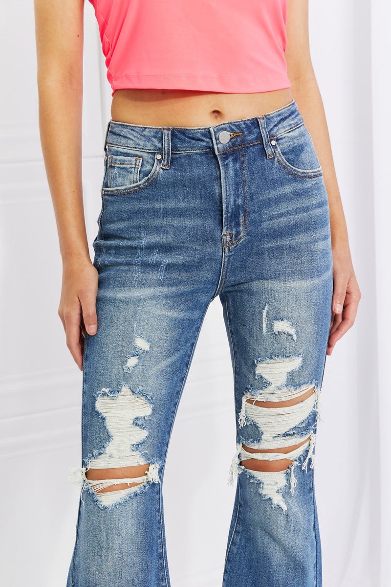 RISEN Full Size Hazel High Rise Distressed Flare Jeans - AnnieMae21