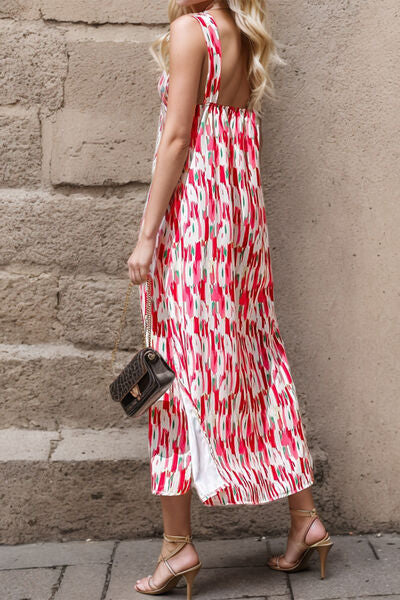 Slit Printed Sleeveless Midi Dress