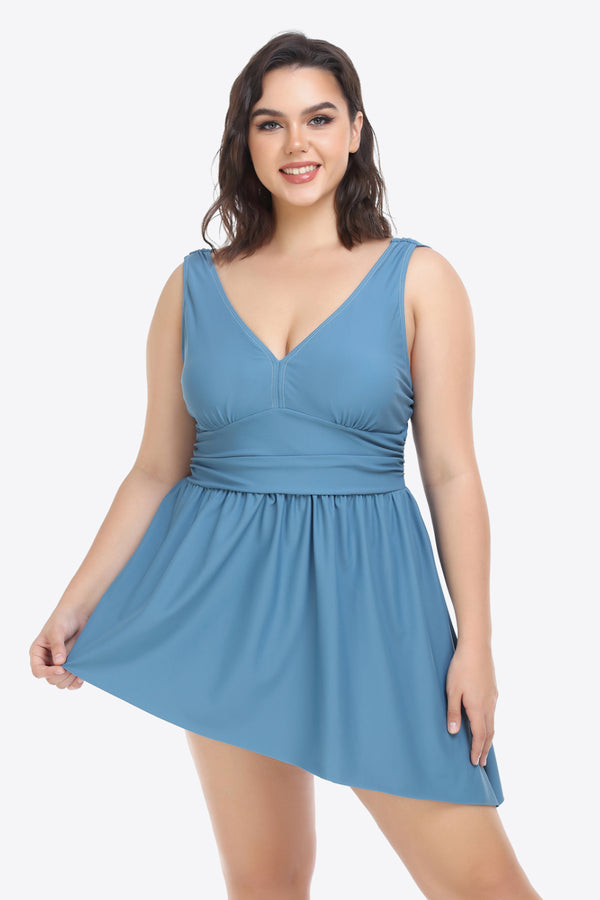 Plus Size Plunge Sleeveless Two-Piece Swimsuit - AnnieMae21