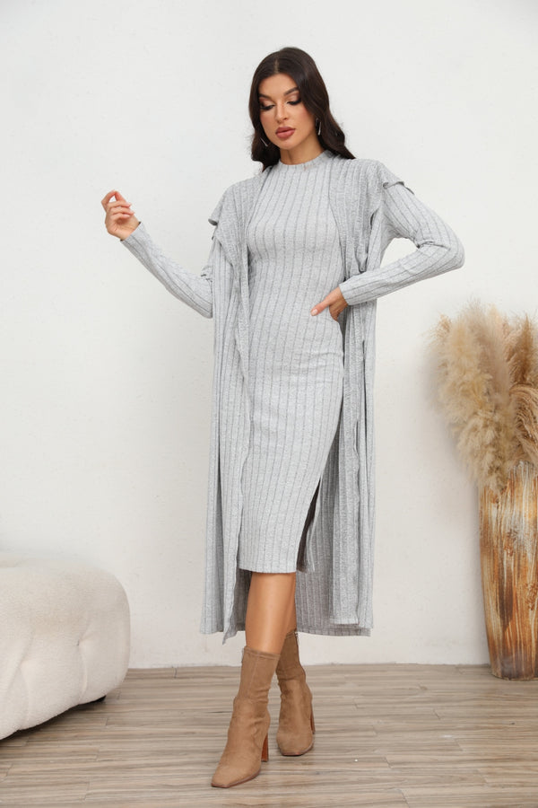 Slit Dress and Longline Cardigan Set - AnnieMae21