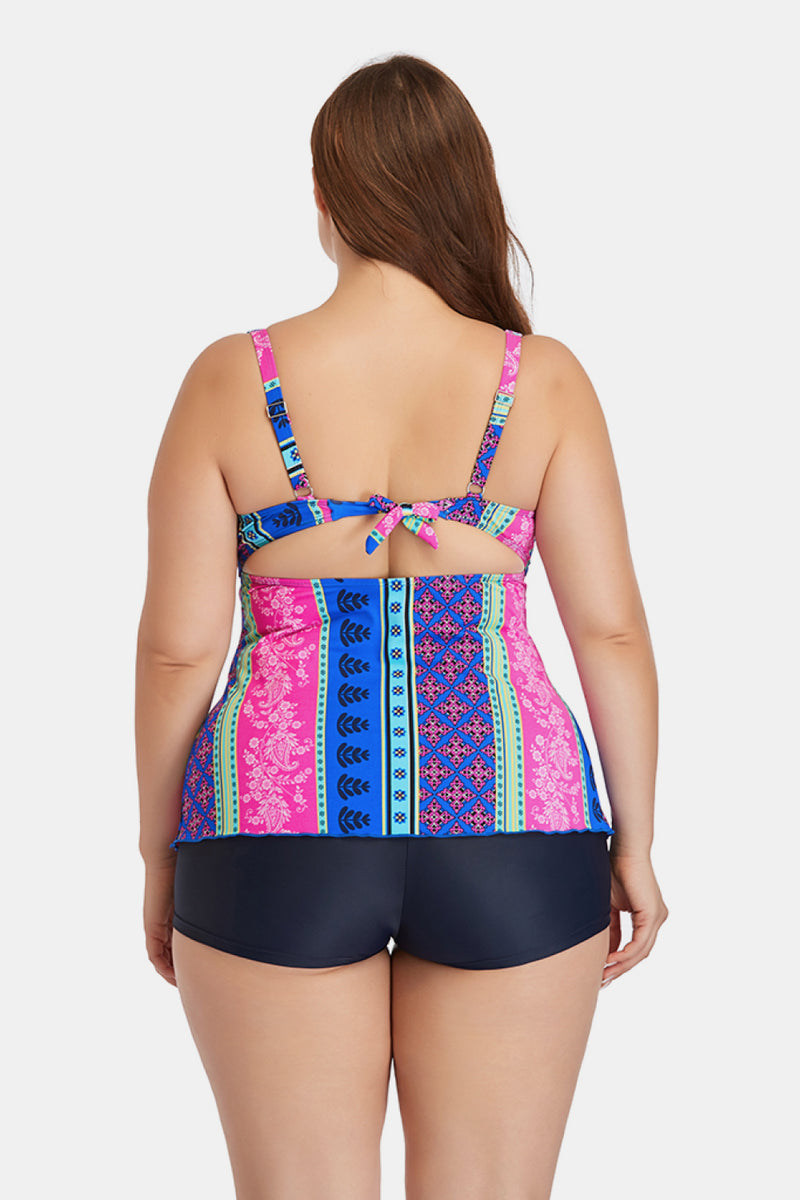 Plus Size Printed Crisscross Cutout Two-Piece Swim Set - AnnieMae21