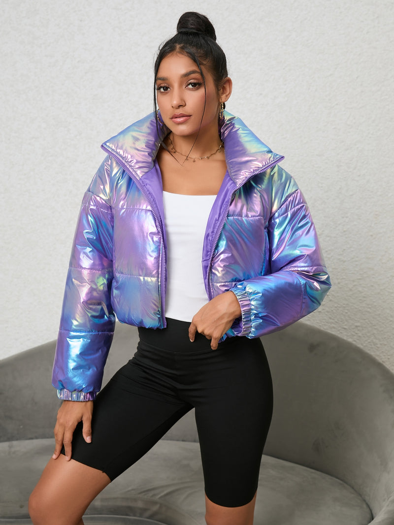 Gradient Zip-Up Collared Puffer Jacket - AnnieMae21