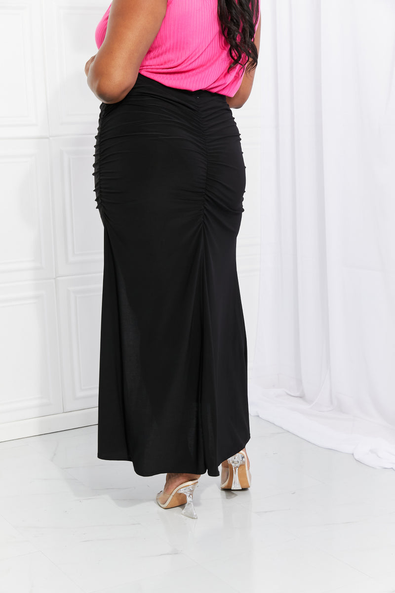 White Birch Full Size Up and Up Ruched Slit Maxi Skirt in Black - AnnieMae21