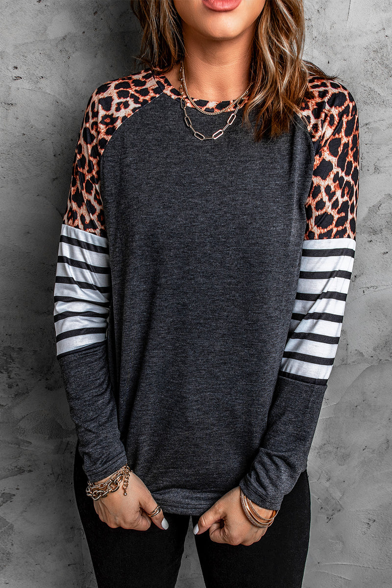 Leopard Striped Raglan Sleeve Top - AnnieMae21