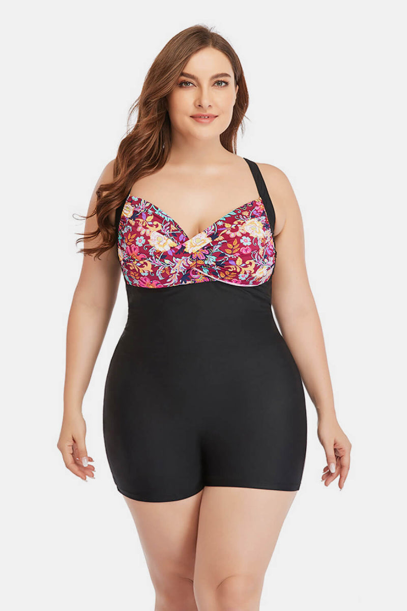 Plus Size Two-Tone One-Piece Swimsuit - AnnieMae21