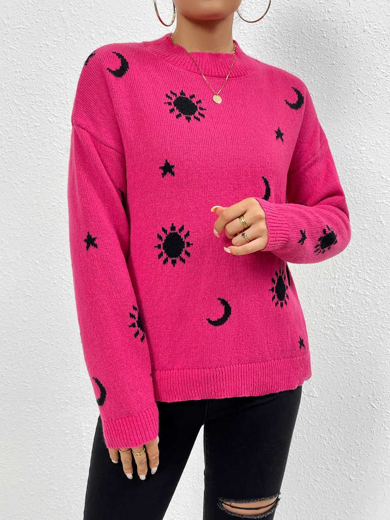 Patterned Drop Shoulder Sweater - AnnieMae21