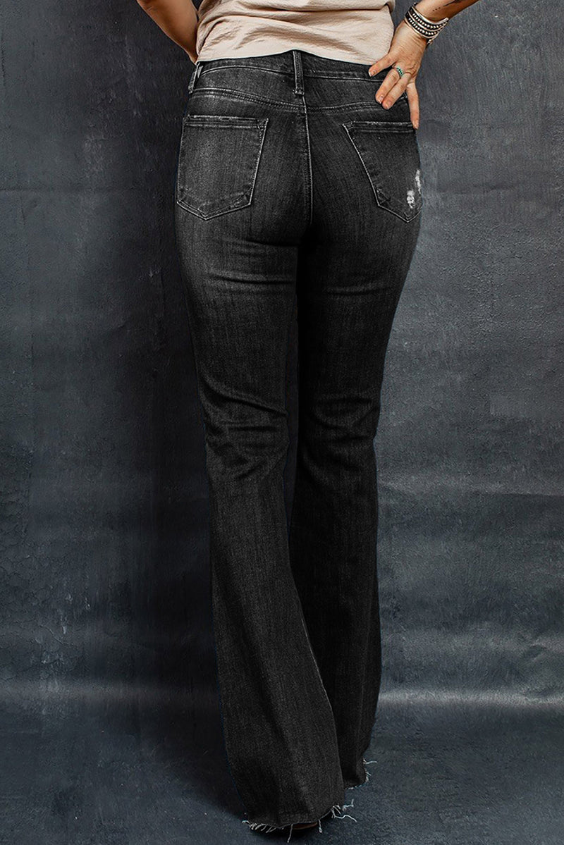 Distressed Raw Hem Flare Jeans - AnnieMae21