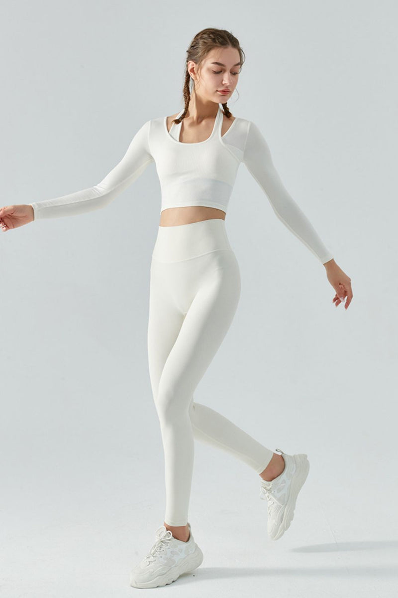 Halter Neck Long Sleeve Cropped Sports Top - AnnieMae21