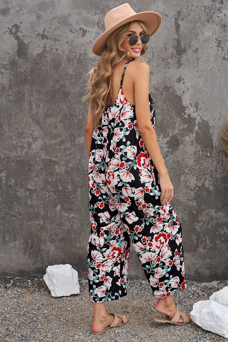 Botanical Print Spaghetti Strap Cropped Jumpsuit - AnnieMae21