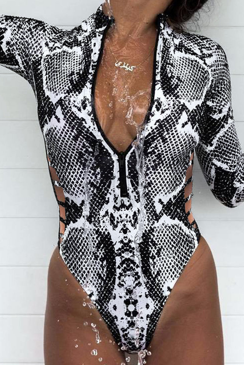 Animal Print Zipper Cut-Out Wetsuit - AnnieMae21