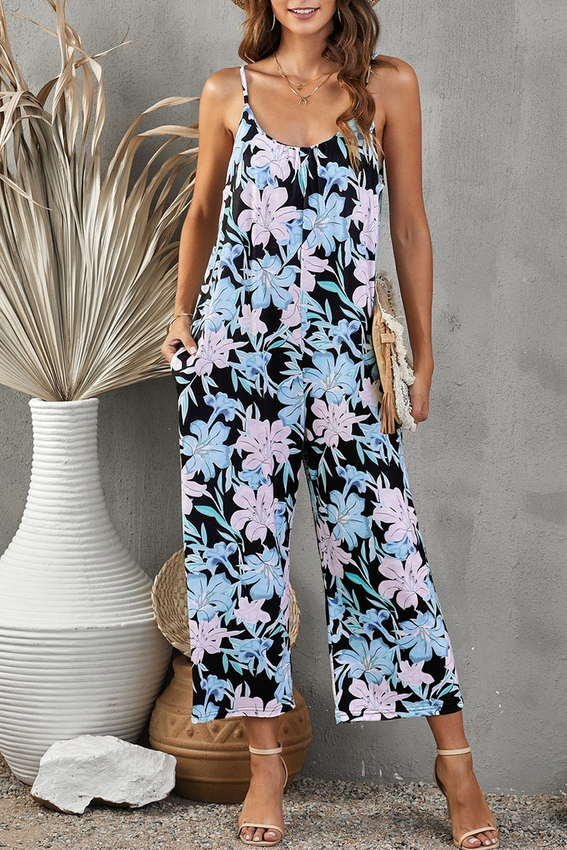 Botanical Print Spaghetti Strap Cropped Jumpsuit - AnnieMae21