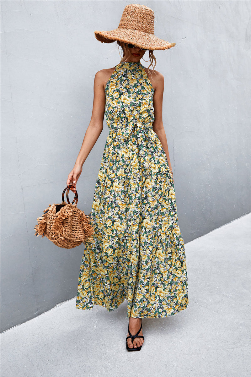 Printed Sleeveless Tie Waist Maxi Dress - AnnieMae21