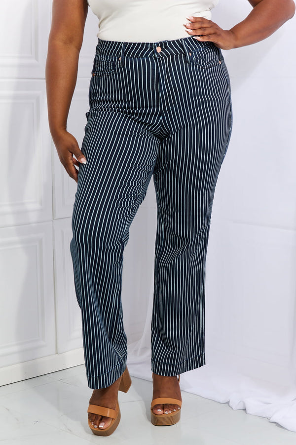 Judy Blue Cassidy Full Size High Waisted Tummy Control Striped Straight Jeans - AnnieMae21