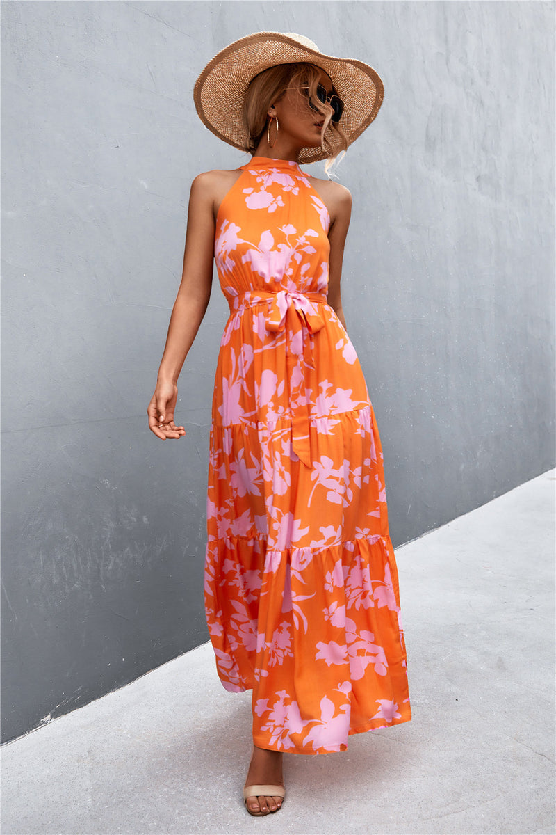 Printed Sleeveless Tie Waist Maxi Dress - AnnieMae21