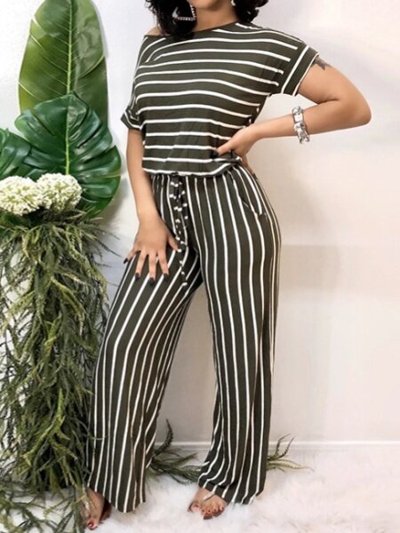 Striped Print Knit Stretch Jumpsuit
 HFBU9YXW2Q - AnnieMae21