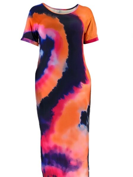 Tie Dye Printed Dress With Round Neck Slit
 HFBU9YP7KT - AnnieMae21