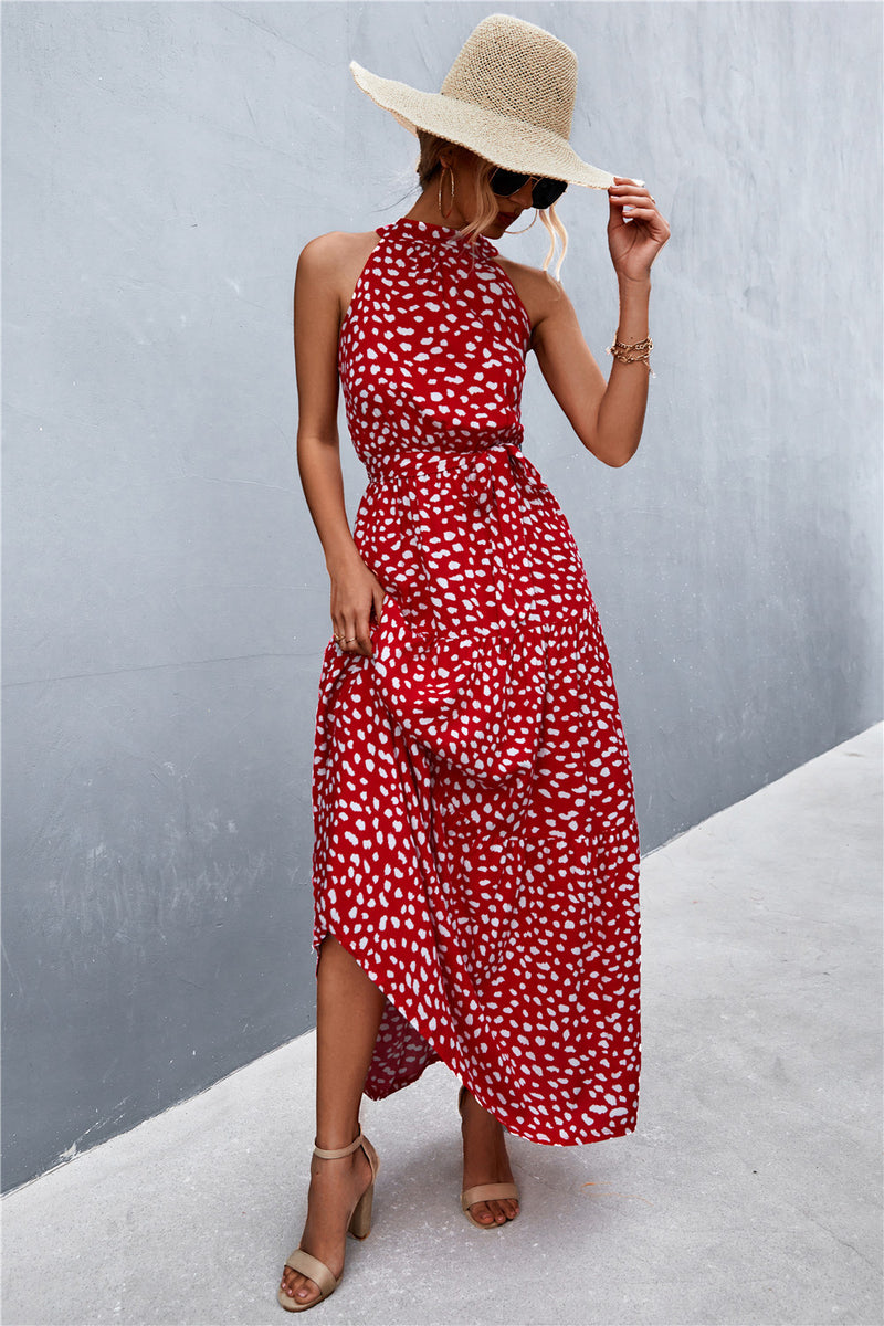 Printed Sleeveless Tie Waist Maxi Dress - AnnieMae21