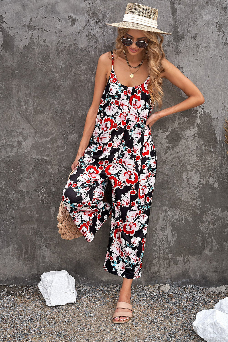 Botanical Print Spaghetti Strap Cropped Jumpsuit - AnnieMae21